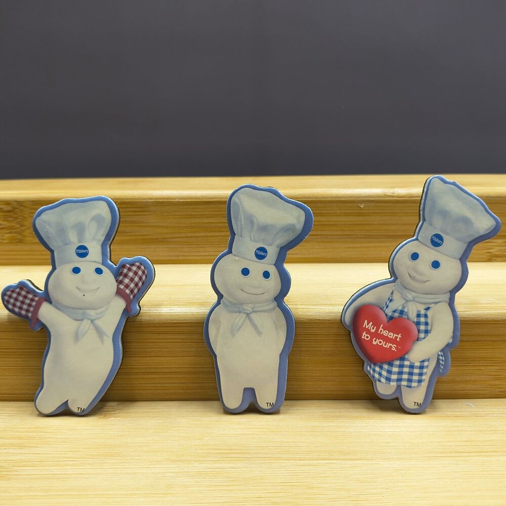 Lot of 3 Vintage Pillsbury Doughboy Refrigerator Kitchen Flat Magnets NWOP